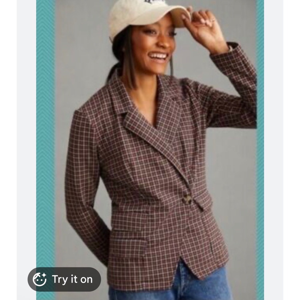 Maeve Anthropologie Houndstooth Collegiate Knit Stretch Wrap Style Blazer Sz. XL